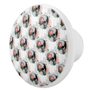 Pink Floral Skull Series Design 2 Ceramic Knob