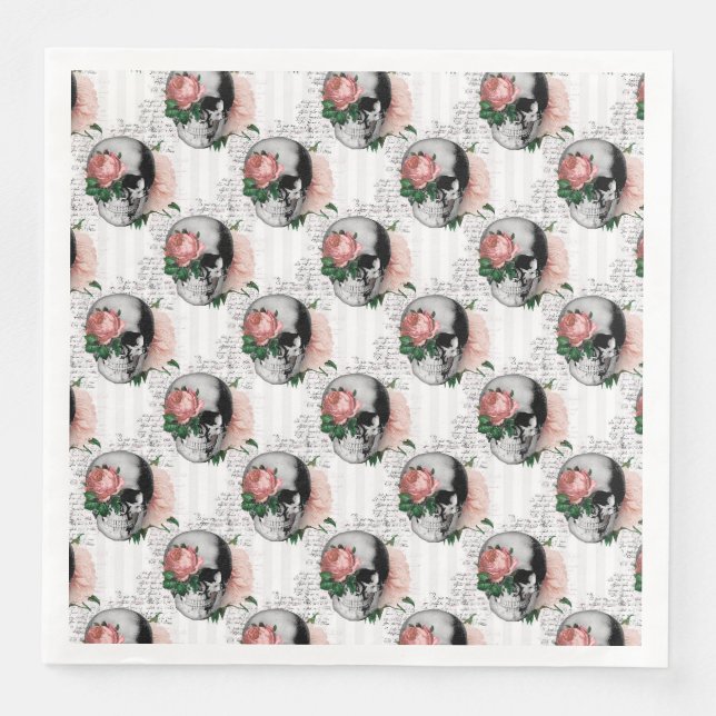 Pink Floral Skull Series Design 2  Napkin (Front)