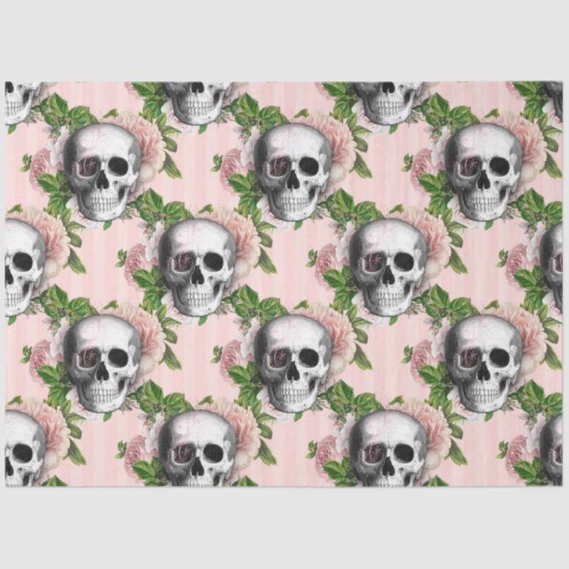 Pink Floral Skull Series Design 4 Tissue Paper (Front)