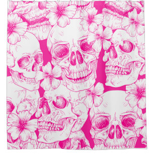 pink floral Skulls Shower Curtain