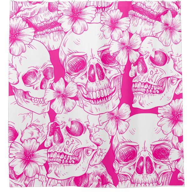 pink floral Skulls Shower Curtain (Front)