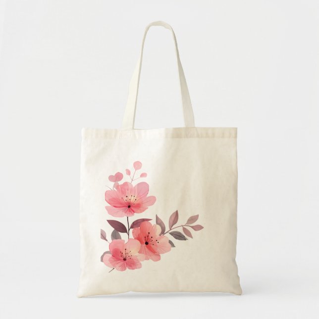 Pink Floral Soft Blooming Pattern Tote Bag  (Front)