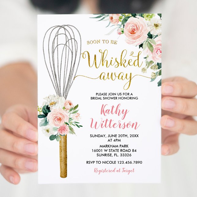 Pink Floral Soon to be Whisked Away Bridal Shower Invitation (Creator Uploaded)