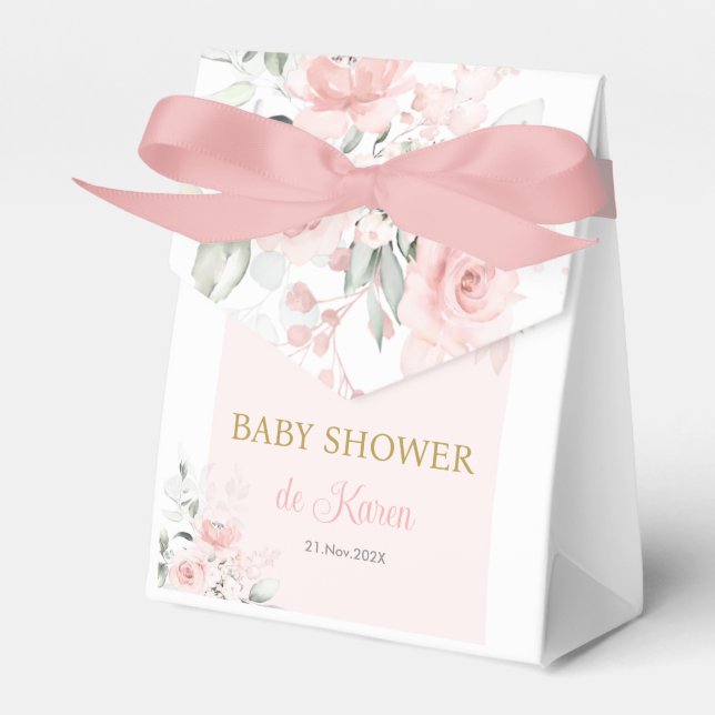 Pink Floral Spanish Baby Shower Favour Box (Front Side)