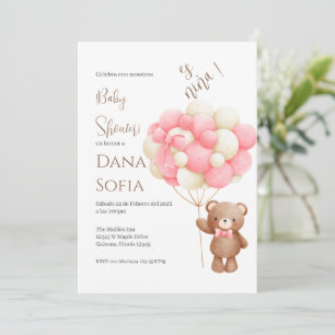 Pink floral Spanish Baby Shower Girl invitation