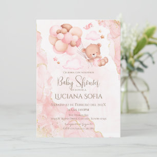 Pink floral Spanish Baby Shower Girl invitation
