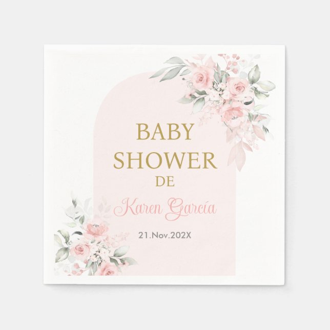 Pink Floral Spanish Baby Shower Girl Napkin (Front)
