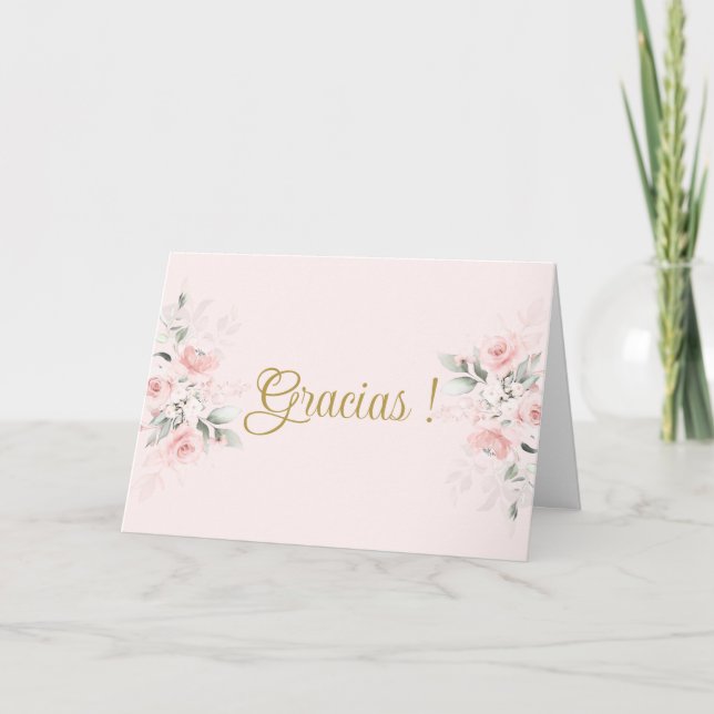Pink Floral Spanish Baby Shower Girl Thank You Card (Front)