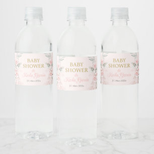 Pink Floral Spanish Baby Shower Girl Water Bottle Label