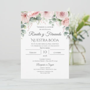 Pink Floral Spanish Wedding Invitation