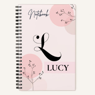 Pink Floral Spiral Notebook with Initial L