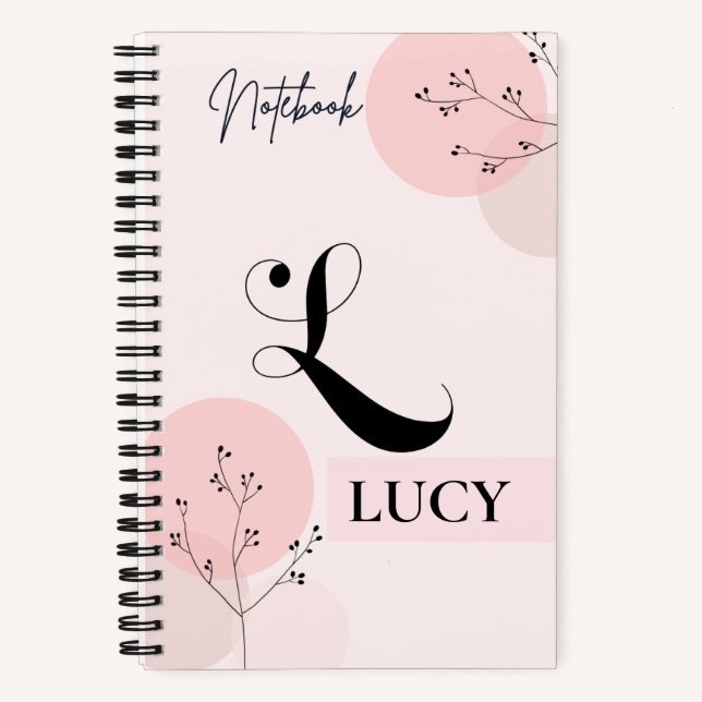 Pink Floral Spiral Notebook with Initial L (Front)