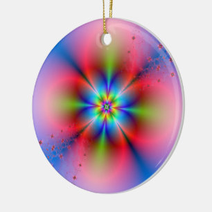 Pink Floral Spray on Blue  Ornament