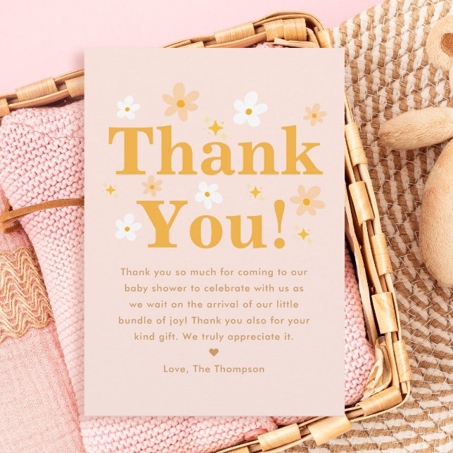 Pink Floral Spring Baby Girl Shower Thank You Card (Creator Uploaded)