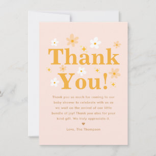 Pink Floral Spring Baby Girl Shower Thank You Card