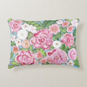 Pink Floral Spring Blooms Accent Throw Pillow