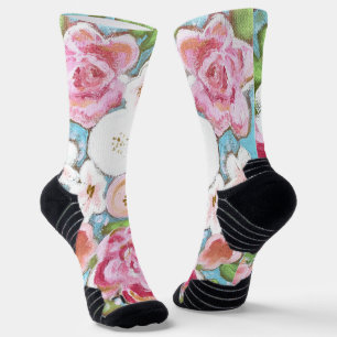 Pink Floral Spring Blooms Socks