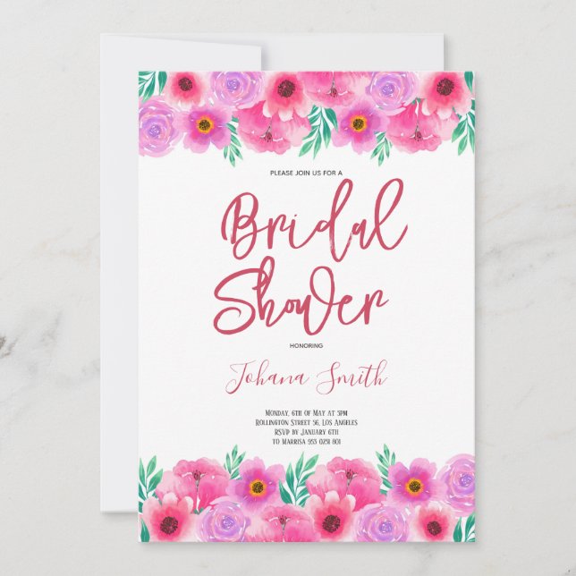 Pink Floral Spring Bridal Shower  Invitation (Front)