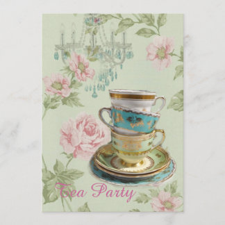 pink floral spring bridal shower tea party invitation