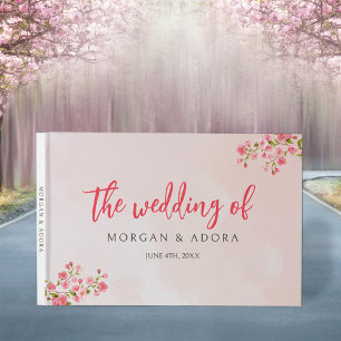 Pink Floral Spring Cherry Blossom Wedding  Guest Book