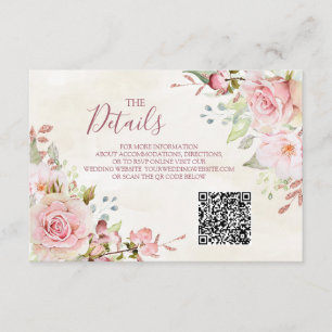 Pink Floral Spring Wedding QR code Details Insert
