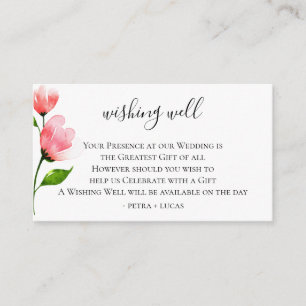 Pink Floral Stem Wedding Wishing Well Enclosure Card