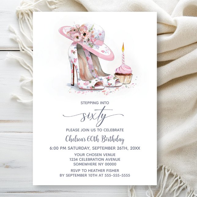 Pink Floral Stiletto Shoes 60th Birthday Party Invitation (Creator Uploaded)