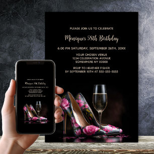Pink Floral Stiletto Shoes Birthday Party Invitation