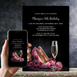Pink Floral Stiletto Shoes Birthday Party Invitation