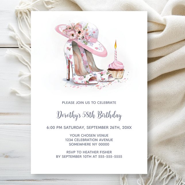 Pink Floral Stiletto Shoes Birthday Party Invitation (Creator Uploaded)