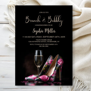 Pink Floral Stiletto Shoes Brunch and Bubbly Invitation