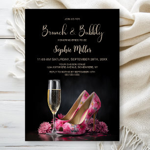 Pink Floral Stiletto Shoes Brunch and Bubbly Invitation
