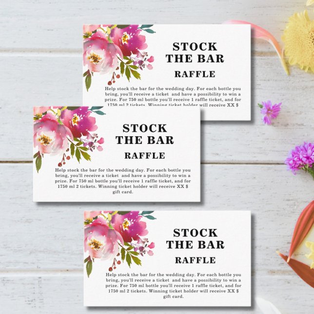 Pink Floral Stock the bar Bridal Shower   Enclosure Card (Creator Uploaded)