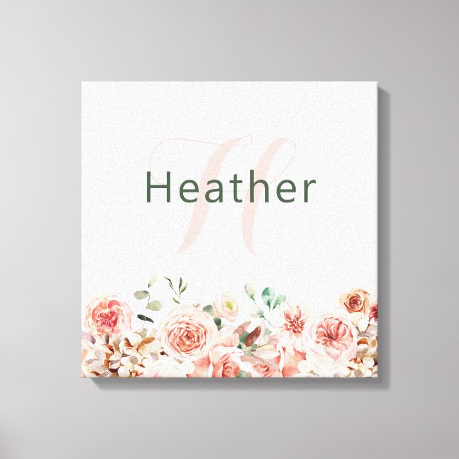 Pink Floral Stretched Canvas Print (Front)