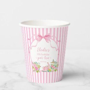 Pink Floral Stripe Let's Par-tea Birthday Paper Cups