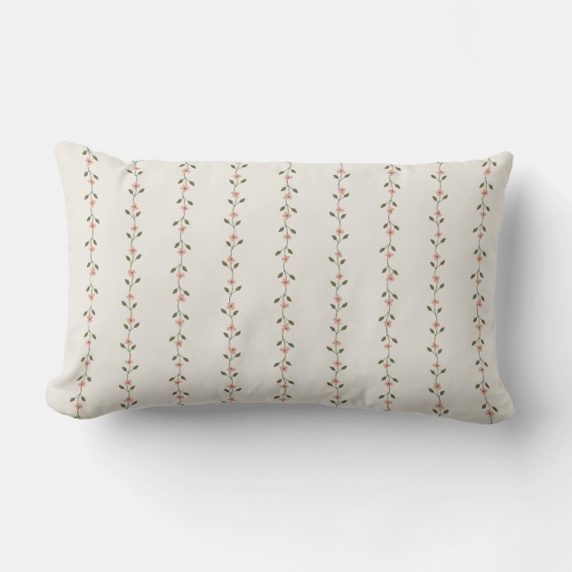 Pink Floral Stripe Minimalist Throw Pillow (Front)