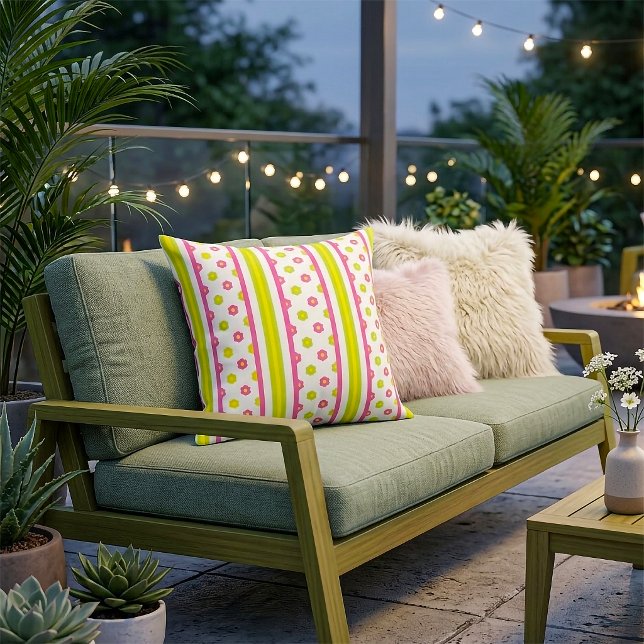 Pink Floral Stripe Pillow (Creator Uploaded)