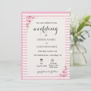 Pink Floral Striped Wedding Invitation