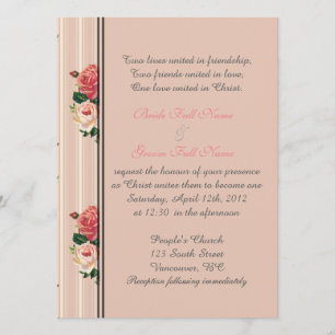 Pink floral stripes Christian, religious Invitation