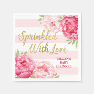 Pink Floral Stripes Gold Sprinkled with Love Napkin