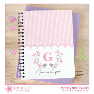 Pink Floral Stripes Monogrammed Notebook