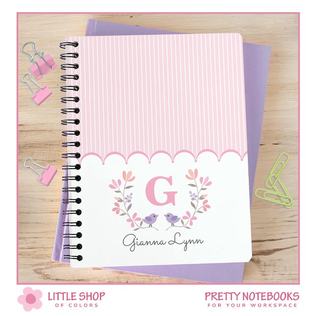 Pink Floral Stripes Monogrammed Notebook (Creator Uploaded)