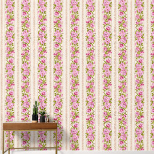 Pink Floral Stripes with Tiny Pink Flowers Wallpaper