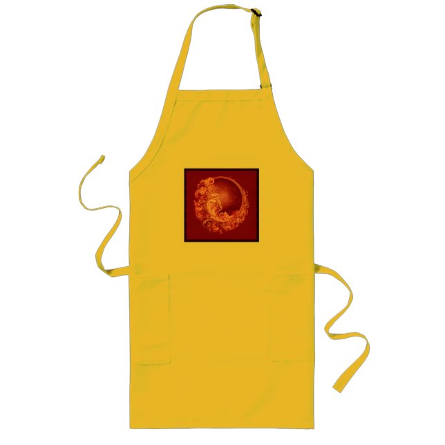 Pink Floral Style Fractal On A Dark Red Background Long Apron (Front)