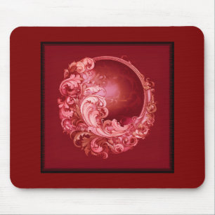 Pink Floral Style Fractal On A Dark Red Background Mouse Pad