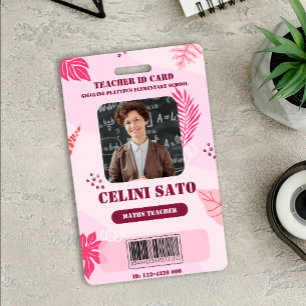 Pink Floral Style Homeschool ID Card ID Badge