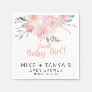Pink floral stylish girl baby shower paper napkins