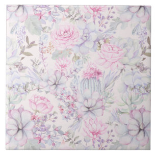 Pink Floral Succulent Illustration Summer Pattern Tile