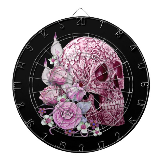 Pink Floral Sugar Skull Pink Flowers Dartboard (Front)