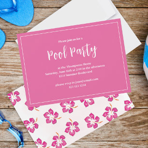Pink Floral Summer Party Custom Invitation